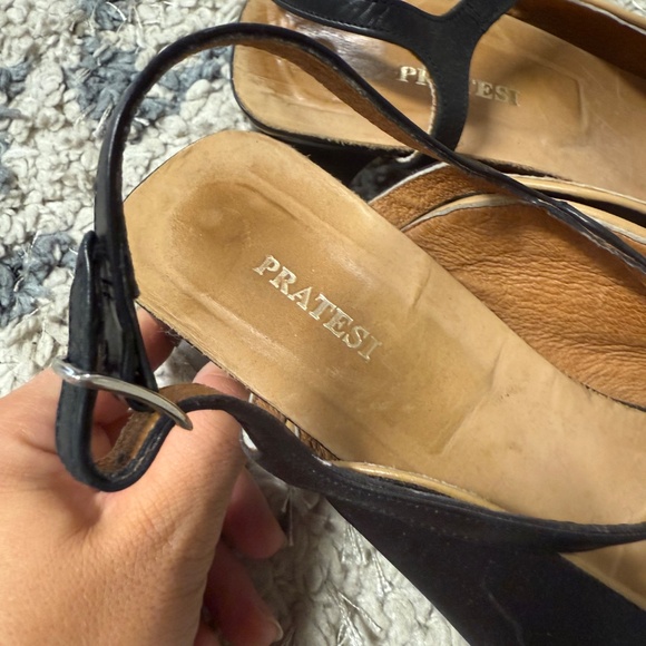 Vintage Pratesi Black Leather Block Italy Artisan Heel Slingback Sandals Size 39 - Picture 4 of 8
